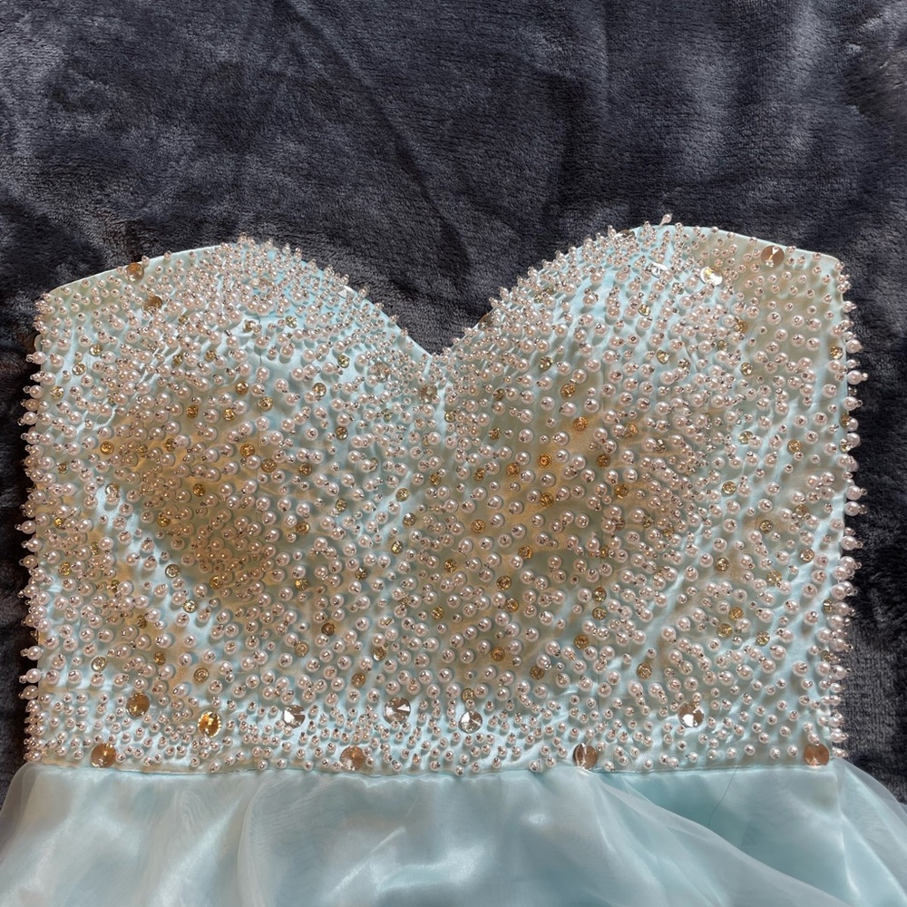 Short Strapless Baby Blue Homecoming Dress